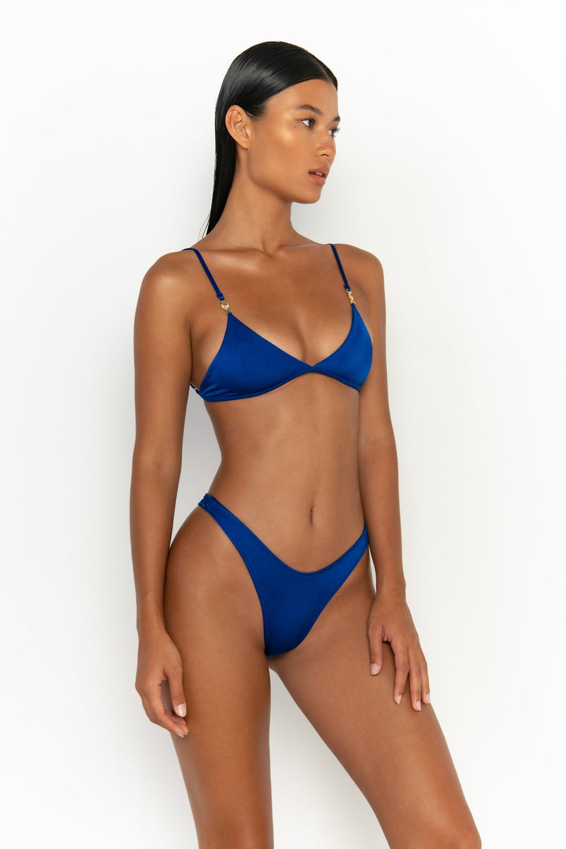Wolf & Whistle Fuller Bust Exclusive high leg wet look bikini bottom with  ring detail in black